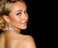 Hayden Panettiere on black looking back over her shoulder.