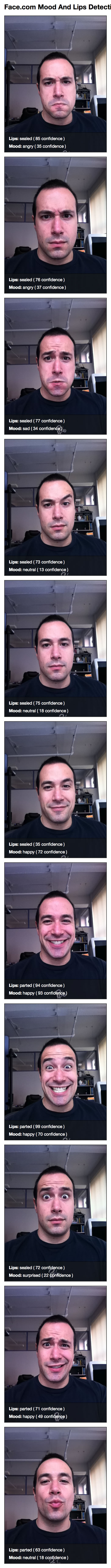 Face.com facial detection API allows for mood and lips detection, as demonstrated with Ben Nadel.