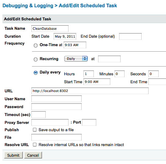 ColdFusion scheduled tasks allow for both a date range and a time range in their configuration.