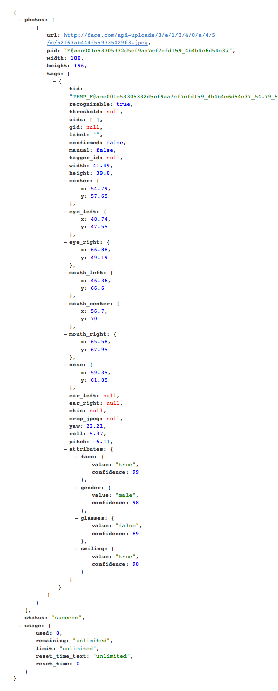 Face.com facial detection API response.