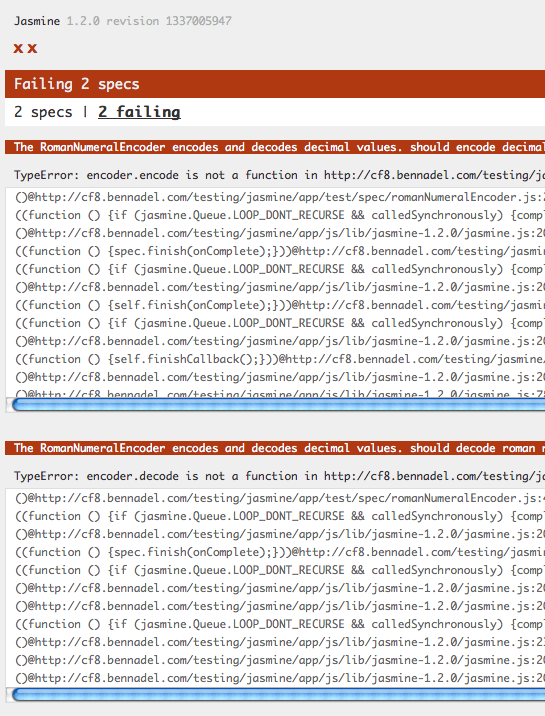 Jasmine Unit Tests - failing.