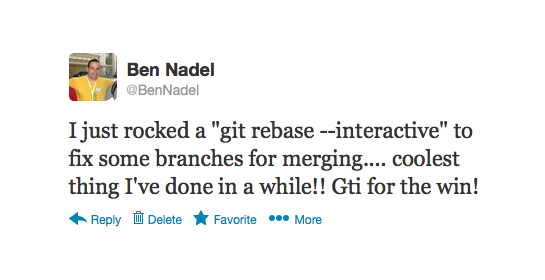 Ben Nadel tweets about git rebase --interactive command.