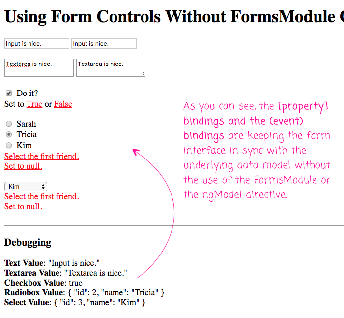 Using Form Controls Without Formsmodule Or Ngmodel In Angular 2 4 1