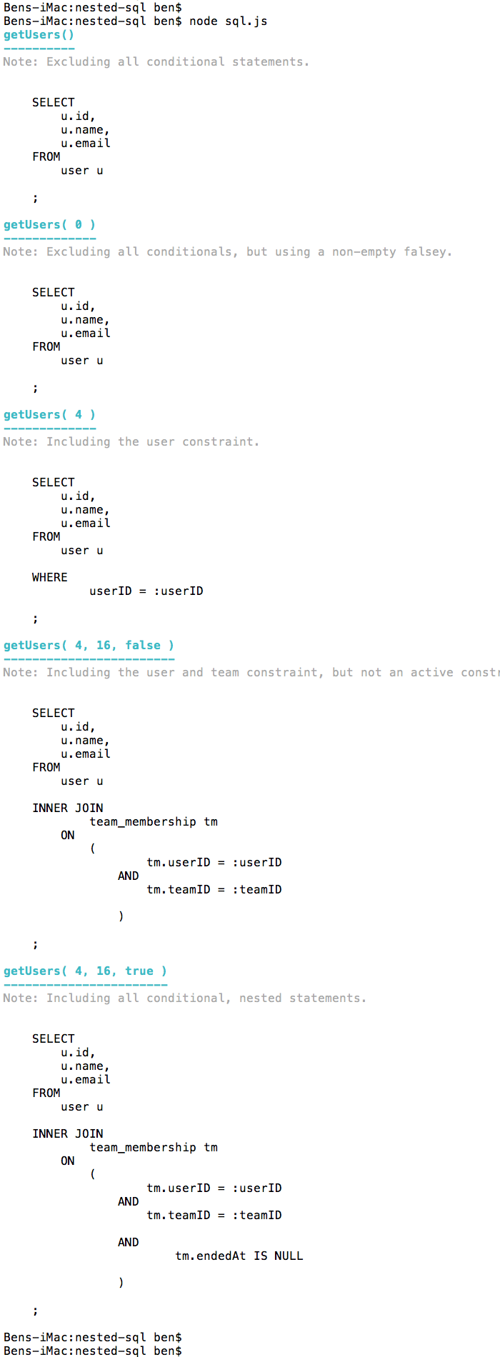 sql nested template literals node javascript