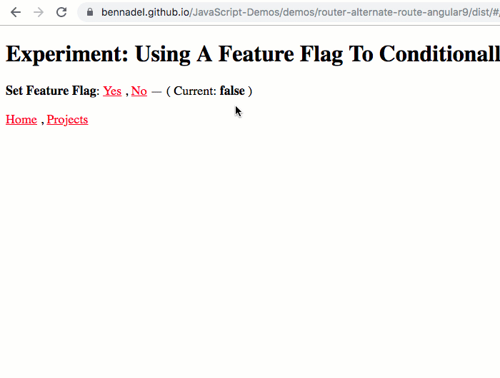 Alternate View components being rendered based on a feature flag setting in Angular 9.