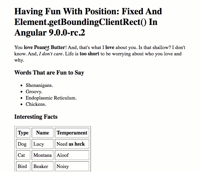 A red outline dynamically renders above a selected element within the DOM using Angular 9.0.0-rc.2.